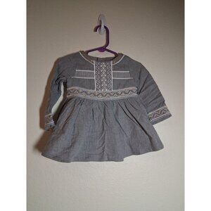 Tahari Baby Dress Aztec Embroidered Tribal Geometric Gold Metallic Gray Sz 18M
